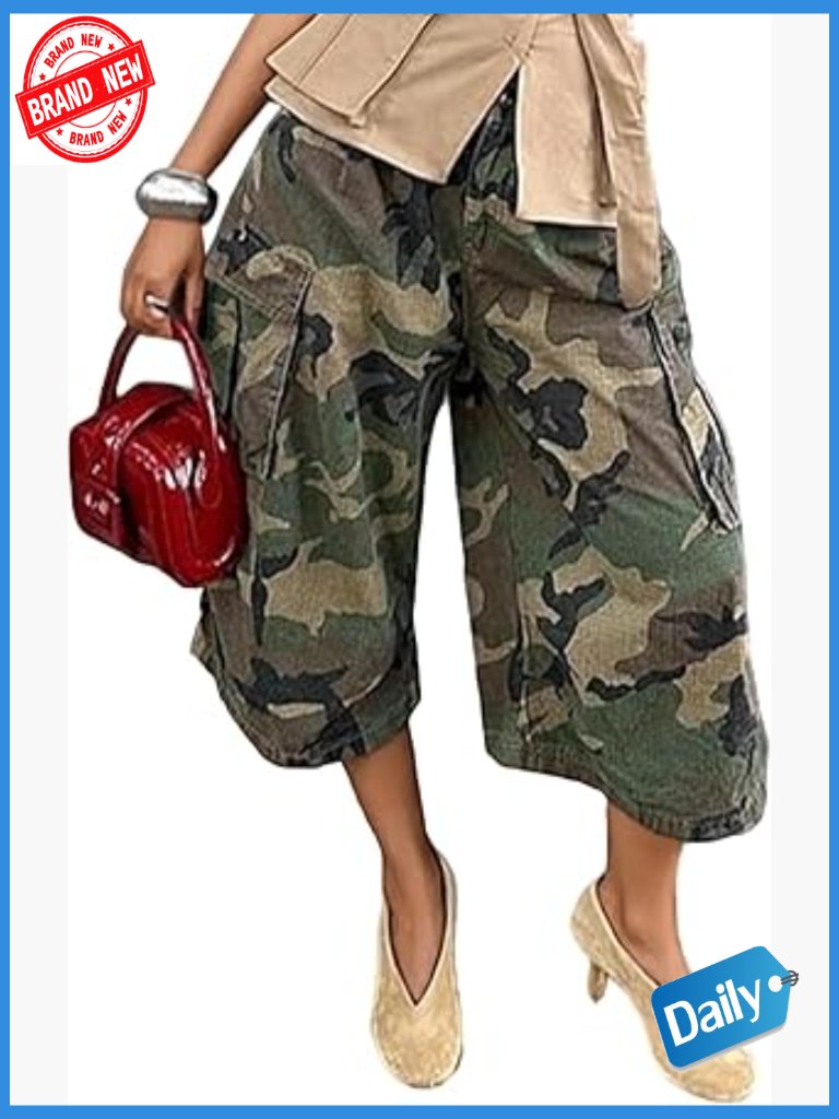 Baggy High Waist Straight Wide Leg Camo Cargo Pants Streetwear